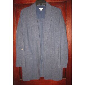 J. Jill Size XS Open Blazer Jacket Blue Chambray Longline Long Roll Tab Pockets